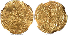 Charles V gold Franc à cheval ND (1364-1380) MS62 NGC, Fr-285, Dup-358. A brilliant Medieval knight-upon-horse obverse scene is presented here excelle...