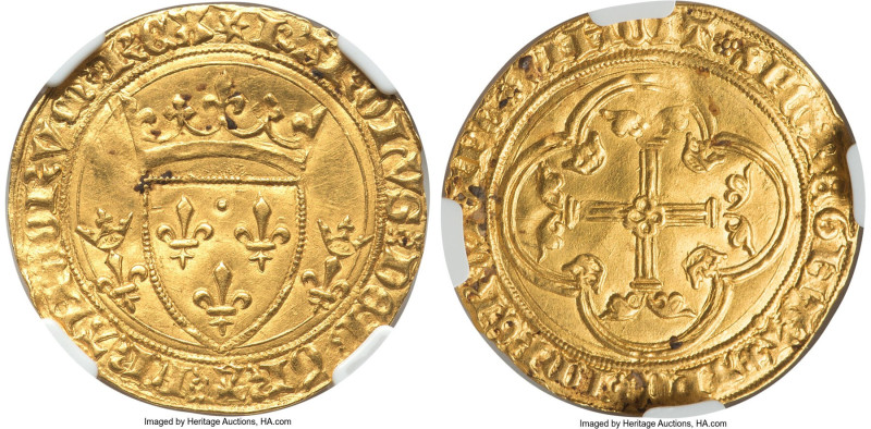 Philippe le Bon (in the name of Charles VII) gold Ecu d'Or ND (1437-1439) AU58 N...