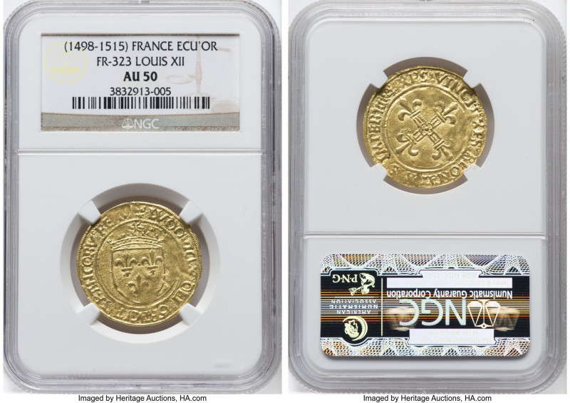Louis XII gold Ecu d'Or ND (1498-1515) AU50 NGC, Fr-323, Ciani-900. HID098012420...