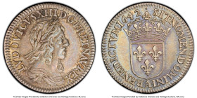 Louis XIII 1/12 Ecu 1642-A (Point) AU58 PCGS, Paris mint, KM132.1, Gad-46. Variety with Point instead of Rose. The scarce first-year of this two-year ...