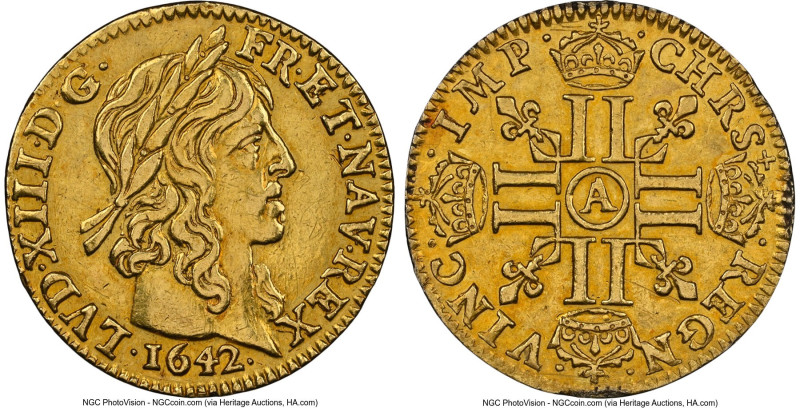 Louis XIII gold 1/2 Louis d'Or 1642-A AU Details (Removed From Jewelry) NGC, Par...