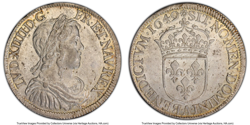 Louis XIV 1/2 Ecu 1649-A MS62 PCGS, Paris mint, KM164.1, Gad-169. A PCGS "Top Po...