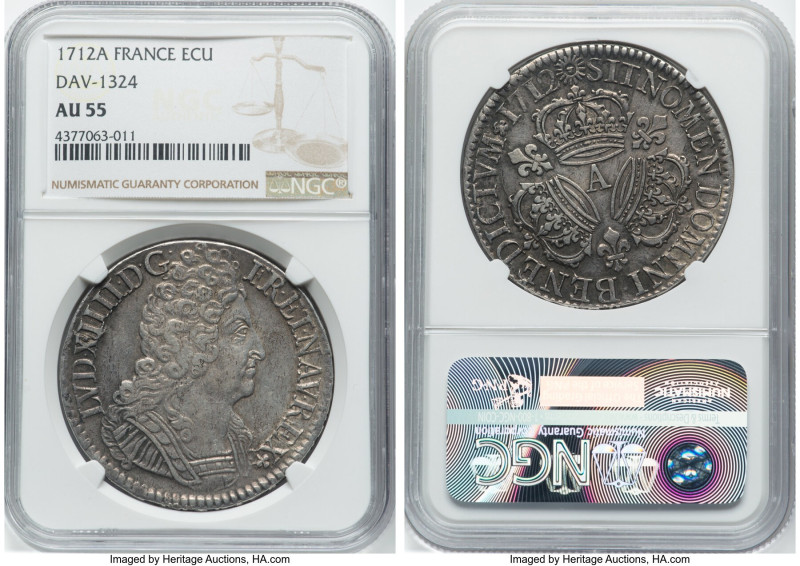 Louis XIV Ecu 1712-A AU55 NGC, Paris mint, KM386.1, Dav-1324. A delightful "Sun ...