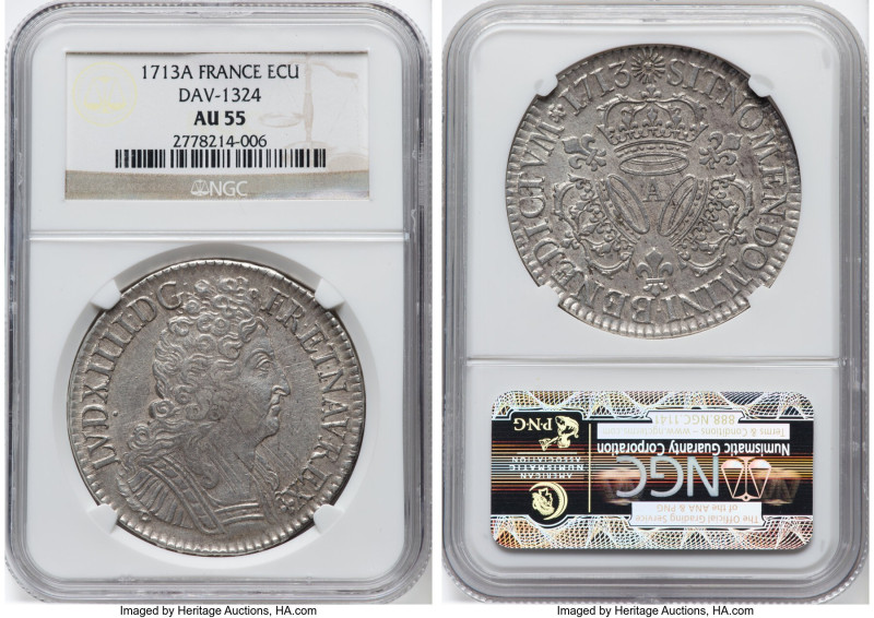 Louis XIV Ecu 1713-A AU55 NGC, Paris mint, KM386.1, Dav-1324. HID09801242017 © 2...