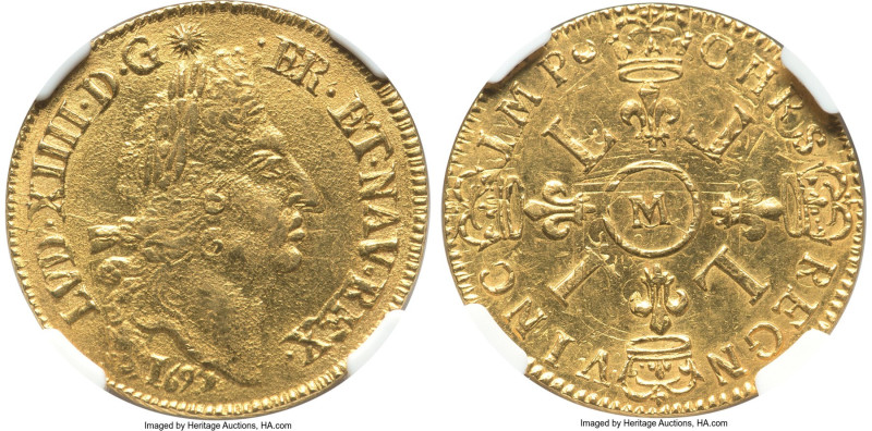 Louis XIV gold 2 Louis d'Or 1695-M AU Details (Surface Hairlines) NGC, Toulouse ...