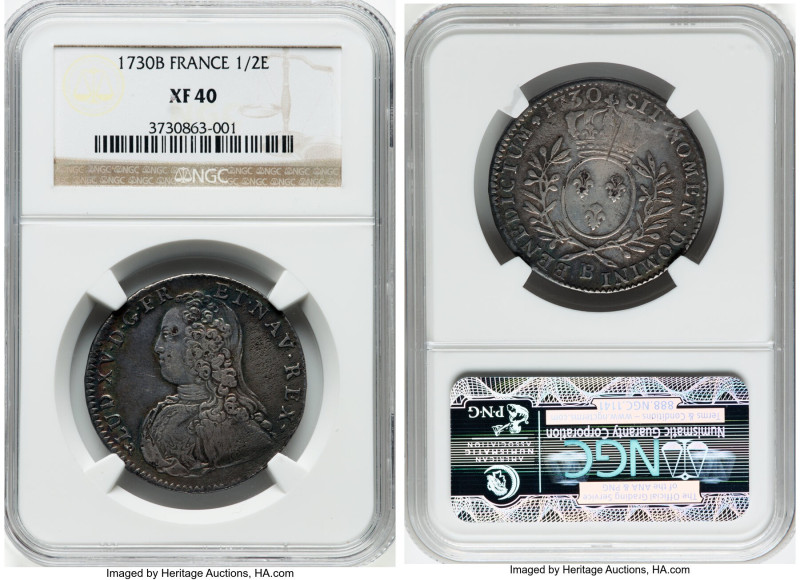 Louis XV 1/2 Ecu 1730-B XF40 NGC, Rouen mint, KM484.3, Dup-1676. HID09801242017 ...