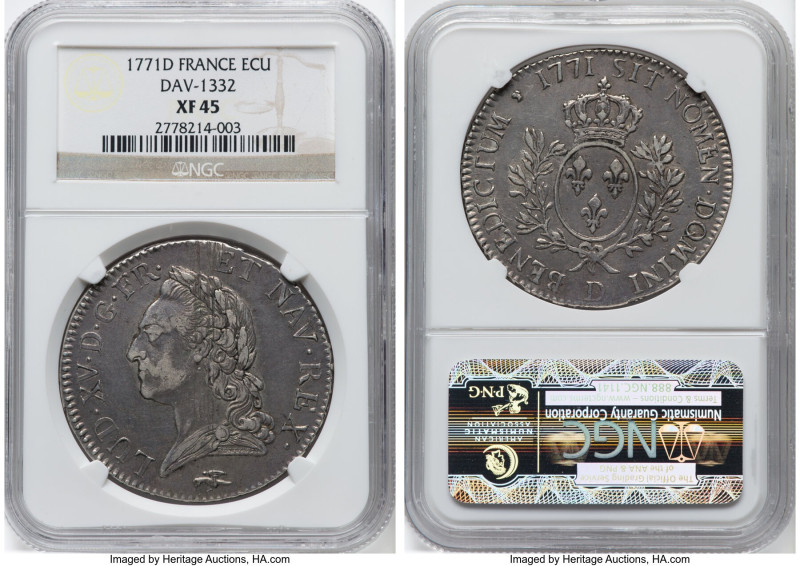 Louis XV Ecu 1771-D XF45 NGC, Lyon mint, KM551.5, Dup-1685, Dav-1332. HID0980124...