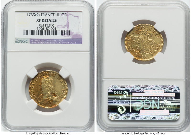 Louis XV gold Louis d'Or 1739-(9) XF Details (Rim Filing) NGC, Aix mint, KM489.2...