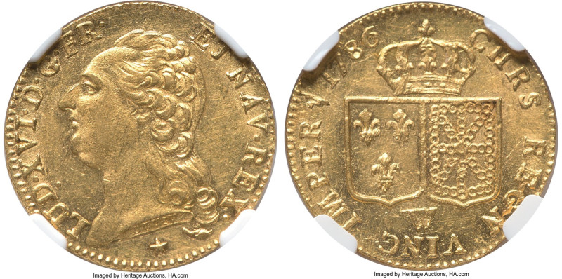 Louis XVI gold Louis d'Or 1786-W MS62 NGC, Lille mint, KM591.15, Gad-361. A bett...