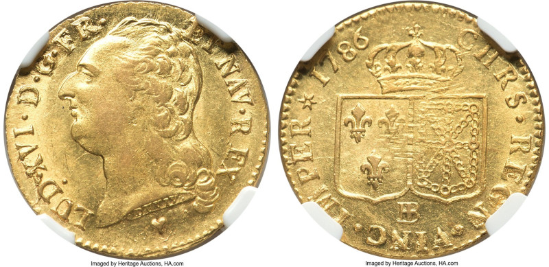 Louis XVI gold Louis d'Or 1786-BB AU58 NGC, Strasbourg mint, KM591.4, Gad-361. W...