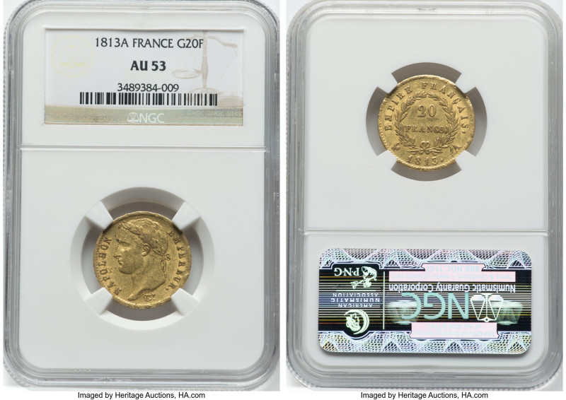 Napoleon gold 20 Francs 1813-A AU53 NGC, Paris mint, KM695.1. HID09801242017 © 2...