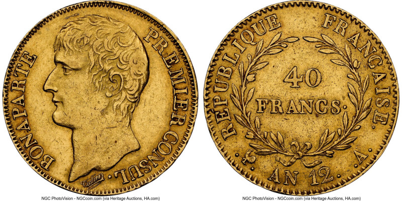 Napoleon gold 40 Francs L'An 12 (1803/1804)-A AU58 NGC, Paris mint, KM652, Fr-47...