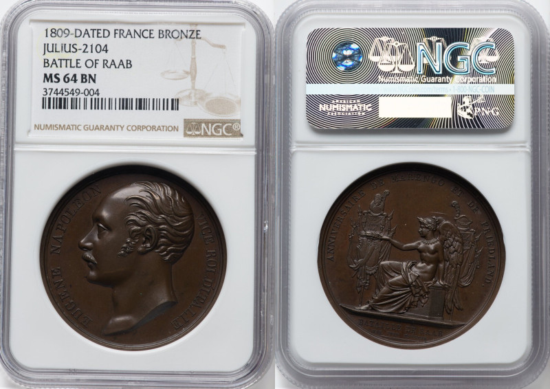 Eugene Napoleon bronze "Battle of Raab" Medal 1809-Dated MS64 Brown NGC, Julius-...