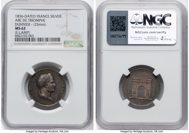 Napoleon silver "Arc de Triomphe" Medal 1836-Dated MS62 NGC, Paris mint. 25mm. B...