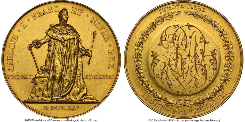 Charles X gold "Coronation / Wedding" Medal 1825 (1876) UNC Details (Cleaned) NG...