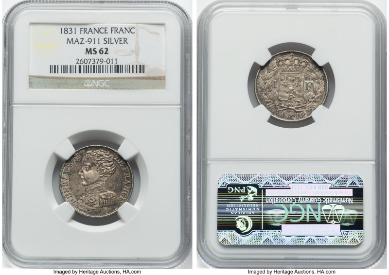 Henri V Pretender silver Essai Franc 1831 MS62 NGC, KM-X28.2, Maz-911. HID098012...