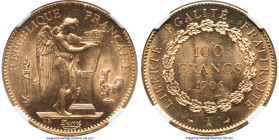 Republic gold 100 Francs 1906-A MS64 NGC, Paris mint, KM832, Gad-1137. Mintage: 30,000. An impressive near-Gem, often encountered in Mint State, but m...