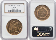 Republic gold 100 Francs 1913-A AU58 NGC, KM858. Lovely harvest-gold hues grace the surfaces. HID09801242017 © 2023 Heritage Auctions | All Rights Res...