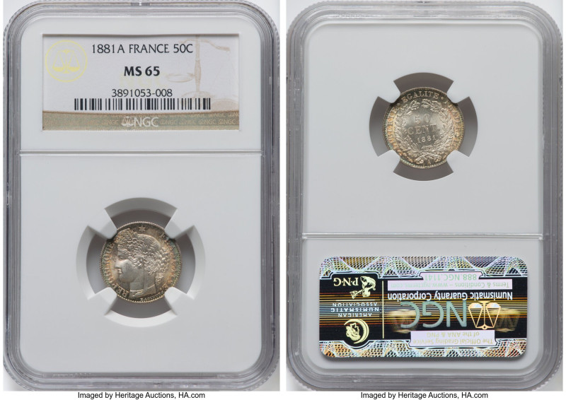 Republic Pair of Certified Assorted Centimes Issues NGC, 1) Republic 50 Centimes...