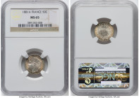 Republic Pair of Certified Assorted Centimes Issues NGC, 1) Republic 50 Centimes 1881-A MS65 NGC, Paris mint, KM834.1 2) Republic 5 Centimes 1897-A MS...