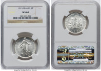 Republic 6-Piece Lot of Certified Assorted Issues NGC, 1) Republic 2 Francs 1915 MS66 NGC, Paris mint, KM845.1 2) Republic 2 Francs 1919 MS66 NGC, Par...