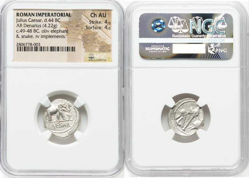 Julius Caesar, as Dictator (49-44 BC). AR denarius (19mm, 4.22 gm, 1h). NGC Choi...