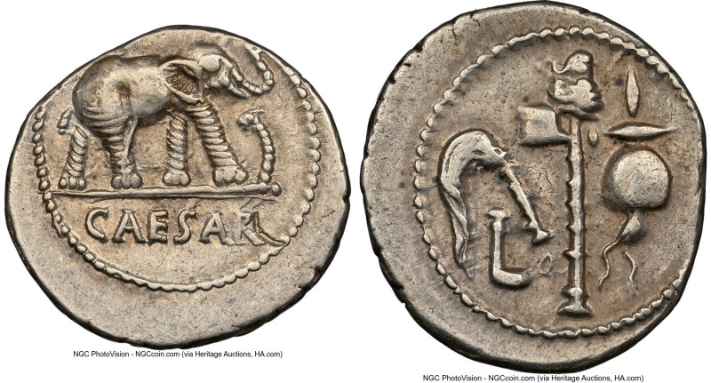 Julius Caesar, as Dictator (49-44 BC). AR denarius (19mm, 4.01 gm, 10h). NGC Cho...