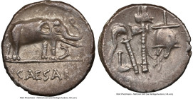 Julius Caesar, as Dictator (49-44 BC). AR denarius (18mm, 3.70 gm, 2h). NGC XF 5/5 - 3/5, bankers mark. Military mint traveling with Caesar in norther...
