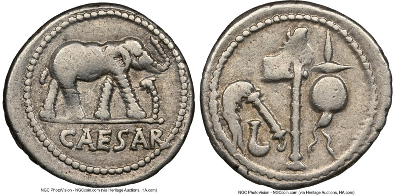 Julius Caesar, as Dictator (49-44 BC). AR denarius (19mm, 3.77 gm, 1h). NGC Choi...