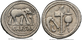 Julius Caesar, as Dictator (49-44 BC). AR denarius (19mm, 3.77 gm, 1h). NGC Choice Fine 5/5 - 5/5. Military mint traveling with Caesar in northern Ita...