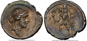 Julius Caesar, as Dictator (49-44 BC). AR denarius (19mm, 3.77 gm, 6h). NGC Choice XF 5/5 - 3/5, scratch. Military mint traveling with Caesar in North...