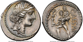 Julius Caesar, as Dictator (49-44 BC). AR denarius (18mm, 3.93 gm, 6h). NGC Choice XF 4/5 - 3/5, brushed. Military mint traveling with Caesar in North...