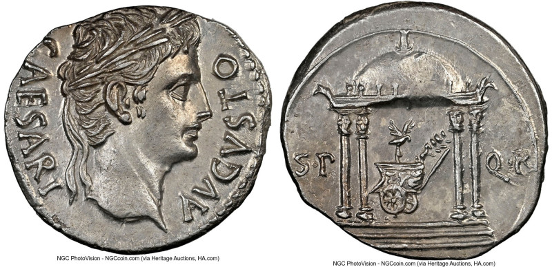 Augustus (27 BC-AD 14). AR denarius (20mm, 3.35 gm, 5h). NGC Choice AU 4/5 - 3/5...