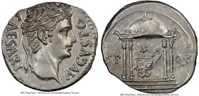 Augustus (27 BC-AD 14). AR denarius (20mm, 3.35 gm, 5h). NGC Choice AU 4/5 - 3/5, edge chip. Uncertain Spanish mint, ca. 18 BC. CAESARI-AVGVSTO, laure...