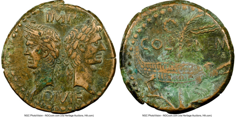 Augustus (27 BC-AD 14), with Marcus Agrippa (died 12 BC). AE dupondius (27mm, 12...