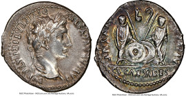 Augustus (27 BC-AD 14). AR denarius (19mm, 3.59 gm, 7h). NGC Choice XF 4/5 - 4/5. Lugdunum, 2 BC-AD 4. CAESAR AVGVSTVS-DIVI F PATER PATRIAE, laureate ...