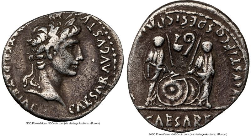 Augustus (27 BC-AD 14). AR denarius (19mm, 3.63 gm, 3h). NGC VF 4/5 - 3/5. Lugdu...