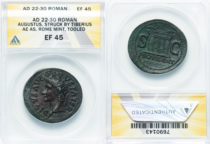 Divus Augustus (27 BC-AD 14). AE as (33mm, 7h). ANACS XF 45, tooled. Rome, AD 22...