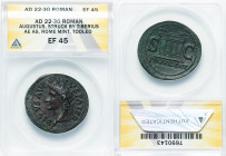 Divus Augustus (27 BC-AD 14). AE as (33mm, 7h). ANACS XF 45, tooled. Rome, AD 22/3-30. DIVVS•AVGVSTVS PATER, radiate head of Divus Augustus left / PRO...