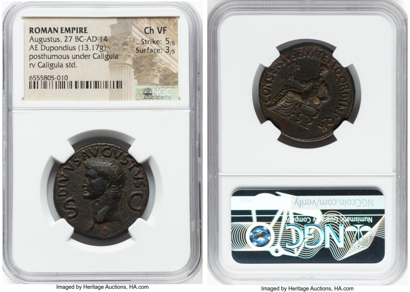 Divus Augustus (27 BC-AD 14). AE dupondius (30mm, 13.17 gm, 7h). NGC Choice VF 5...