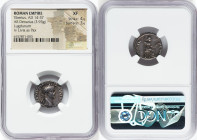 Tiberius, as Augustus (AD 14-37). AR denarius (18mm, 3.93 gm, 6h). NGC XF 4/5 - 3/5. Lugdunum, ca. AD 14-17. TI CAESAR DIVI-AVG F AVGVSTVS, laureate h...
