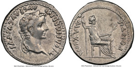 Tiberius, as Augustus (AD 14-37). AR denarius (19mm, 3.59 gm, 11h). NGC Choice VF 5/5 - 4/5. Lugdunum, ca. AD 14-17. TI CAESAR DIVI-AVG F AVGVSTVS, la...