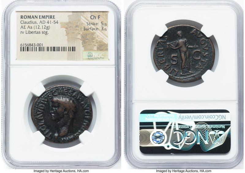 Claudius I (AD 41-54). AE as (30mm, 12.12 gm, 5h). NGC Choice Fine 5/5 - 3/5. Ro...