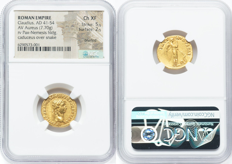 Claudius I (AD 41-54). AV aureus (18mm, 7.70 gm, 6h). NGC Choice XF 5/5 - 2/5, b...