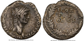 Claudius I (AD 41-54). AR denarius (17mm, 3.23 gm, 1h). NGC Choice VF 4/5 - 2/5, edge chips, marks. Rome, AD 50-51. TI CLAVD CAESAR AVG P M TR P X P P...