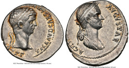 Claudius I (AD 41-54). AR denarius (19mm, 3.62 gm, 8h). NGC Choice XF 3/5 - 4/5. Rome, AD 50-54. TI CLAVD CAESAR AVG GERM P M TRIB POT P P, laureate h...