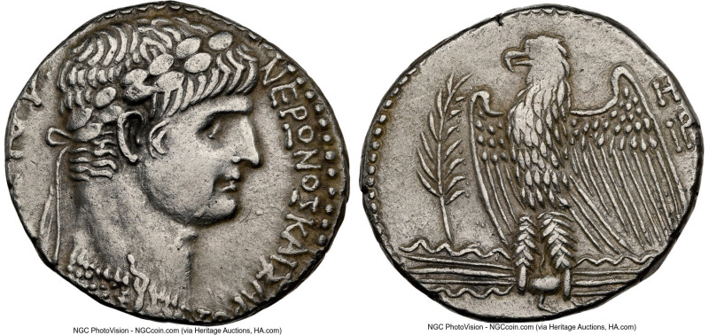 SYRIA. Antioch. Nero (AD 54-68). AR tetradrachm (27mm, 15.20 gm, 12h). NGC XF 4/...