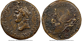Nero, as Augustus (AD 54-68). AE sestertius (35mm, 23.97 gm, 6h). NGC Choice VF 5/5 - 1/5. Lugdunum, ca. AD 65. NERO CLAVD CAESAR AVG GER P M TR P IMP...