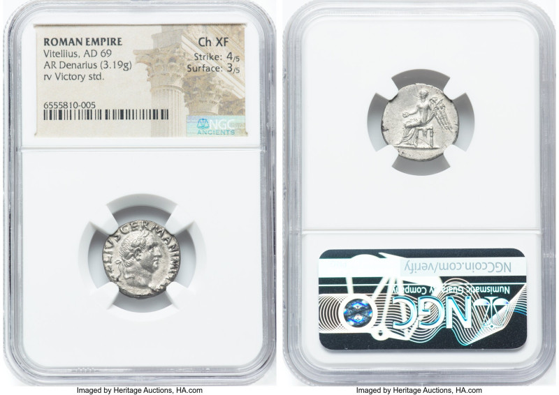 Vitellius (late April-20 December AD 69). AR denarius (17mm, 3.19 gm, 6h). NGC C...