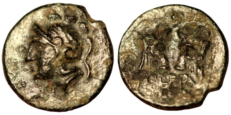 Mysia. Pergamon. (around 300 BC) Bronze Æ. (12mm 1,18g) Obv: helmeted head of At...